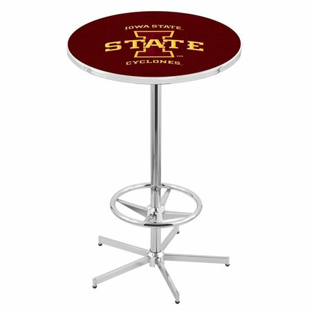 HOLLAND BAR STOOL CO 42" Chrome Iowa State Pub Table, 36" dia. Top L216C4236IowaSt